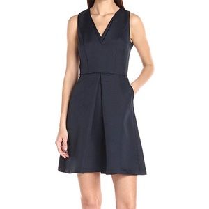 Women's V Neck Fit and Flare Dress Navy